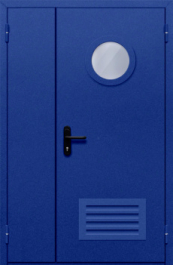 Фото двери «Полуторная с круглым стеклом и решеткой (синяя)» в Троицку