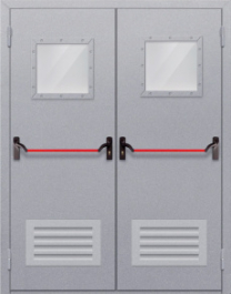 Фото двери «Двупольная со стеклопакетом и решеткой (антипаника)» в Троицку