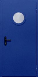 Фото двери «Однопольная с круглым стеклом (синяя)» в Троицку