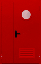 Фото двери «Полуторная с круглым стеклом и решеткой (красная)» в Троицку